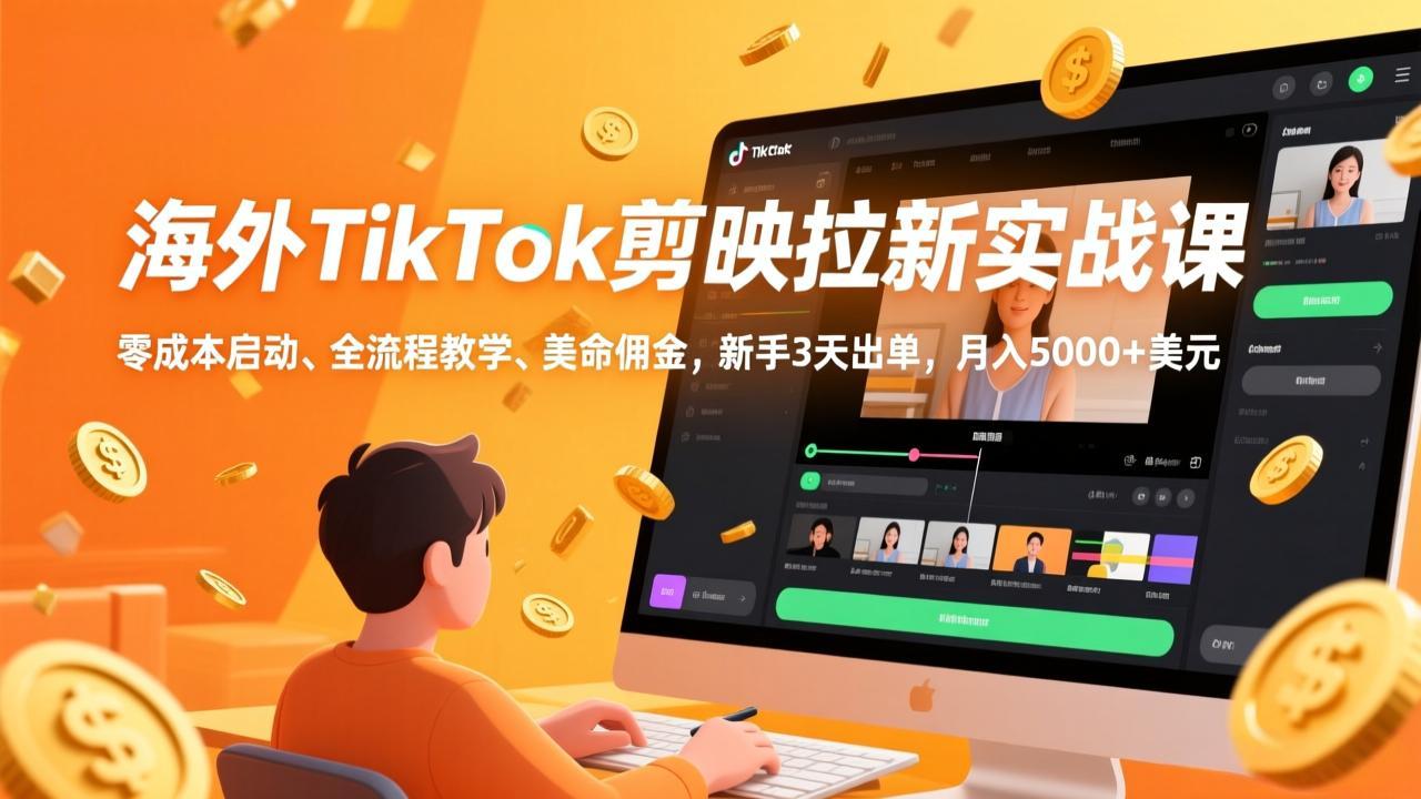 海外TikTok剪映拉新实战课，零成本启动、全流程教学、美金佣金，新手3天出单，月入5000+美元-沧海聊项目