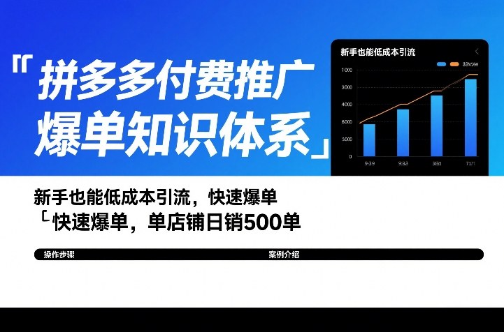 拼多多付费推广爆单知识体系，新手也能低成本引流，快速爆单，单店铺日销500单-沧海聊项目