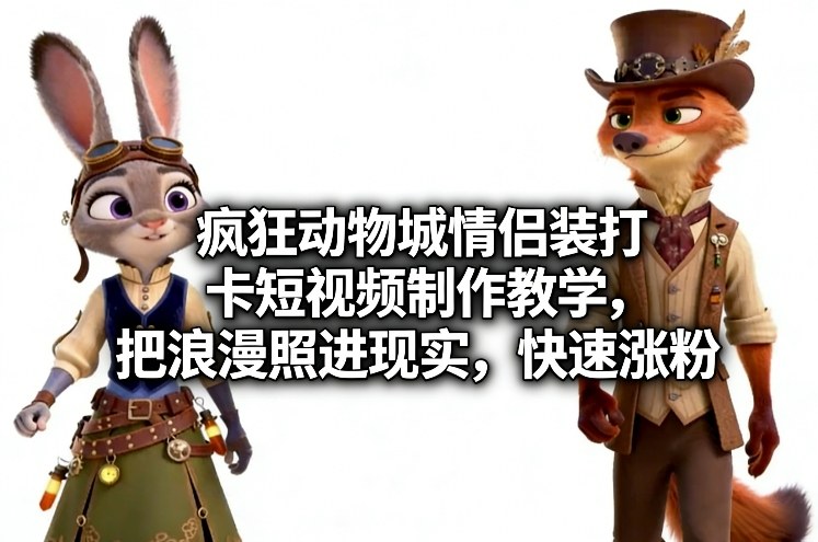 疯狂动物城情侣装打卡短视频制作教学，把浪漫照进现实，快速涨粉-沧海聊项目