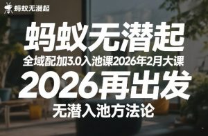 蚂蚁无潜不起全域配抖加3.0入池课2026年2月大课，2026再出发，无潜入池方法论-沧海聊项目