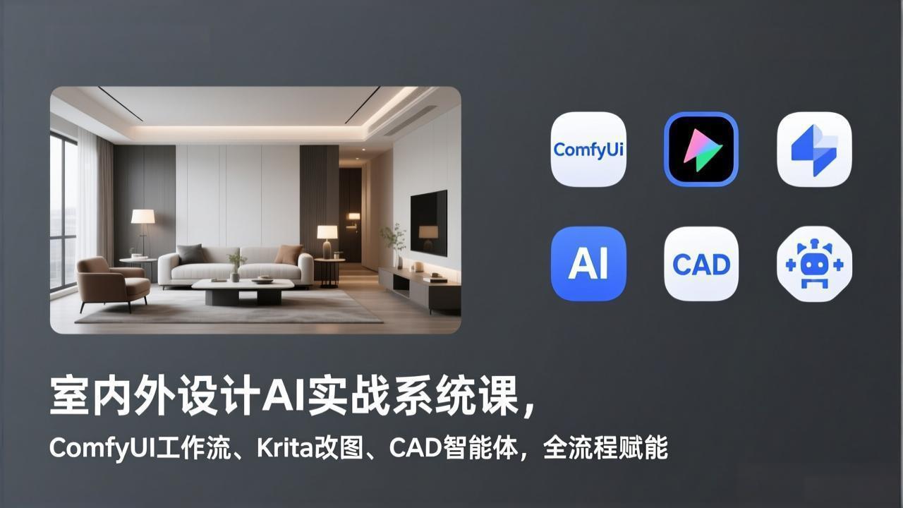 室内外设计AI实战系统课，ComfyUI工作流、Krita改图、CAD智能体，全流程赋能-沧海聊项目
