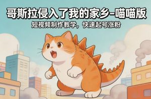 哥斯拉侵入了我的家乡–喵喵版短视频制作教学，快速起号涨粉-沧海聊项目