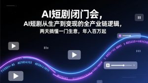 AI短剧闭门会，AI短剧从生产到变现的全产业链逻辑，两天搞懂一门生意，年入百万起-沧海聊项目