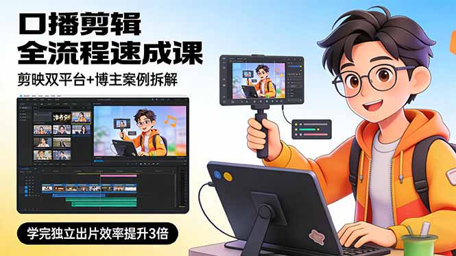 口播剪辑全流程速成课，剪映双平台+博主案例拆解，学完独立出片效率提升3倍-沧海聊项目