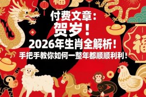 付费文章：贺岁！2026年生肖全解析！手把手教你如何一整年都顺顺利利！-沧海聊项目