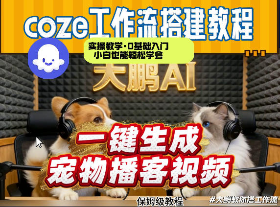 Coze工作流AI一键生成宠物播客视频，全程保姆级教程，零基础小白保姆级教学-沧海聊项目