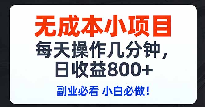 无成本小项目,每天操作几分钟,日收益800+ 副业必看 小白必做！-沧海聊项目