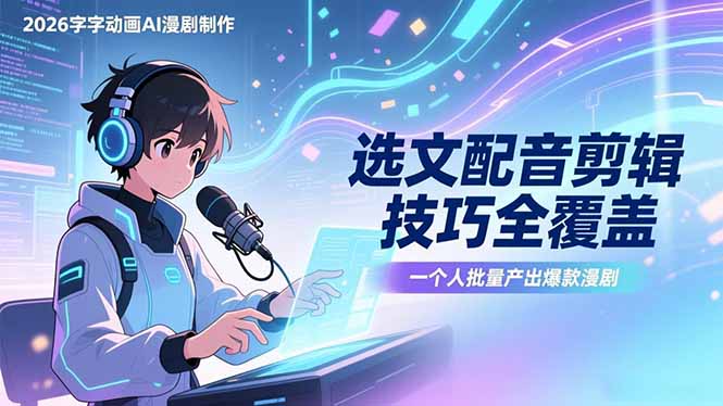 2026字字动画AI漫剧制作-1期，选文配音剪辑技巧全覆盖，一个人就能批量产出爆款漫剧-沧海聊项目