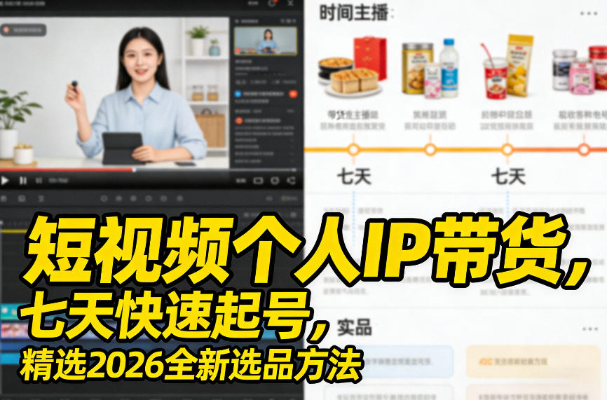 短视频个人IP带货，七天快速起号，精选2026全新选品方法-沧海聊项目
