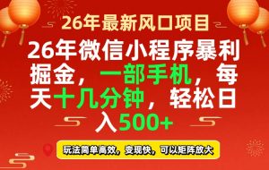 26年微信小程序最暴利玩法，每天十几分钟，稳稳日入500+-沧海聊项目