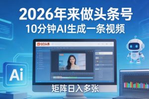 2026年来做头条号，10分钟AI生成一条视频，矩阵日入多张-沧海聊项目