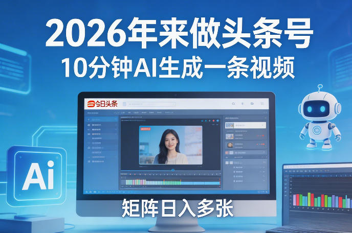 2026年来做头条号，10分钟AI生成一条视频，矩阵日入多张-沧海聊项目