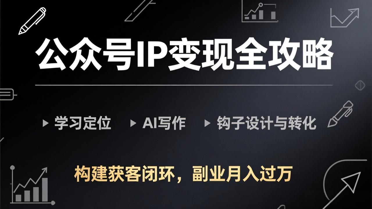 公众号IP变现全攻略-更新，学习定位、AI写作、钩子设计与转化，构建获客闭环，副业月入过万-沧海聊项目