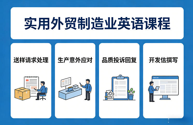 实用外贸制造业英语课程，教你专业处理送样请求、应对生产意外、回复品质投诉、撰写开发信等-沧海聊项目