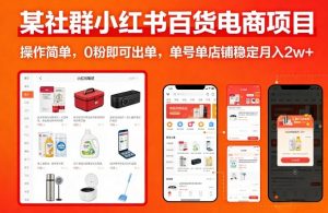 某社群小红书百货电商项目，操作简单，0粉即可出单，单号单店铺稳定月入2w+-沧海聊项目