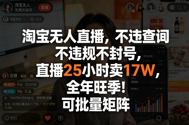 淘宝无人直播，不违规不封号，直播25小时卖17W，全年旺季！可批量矩阵【揭秘】-沧海聊项目