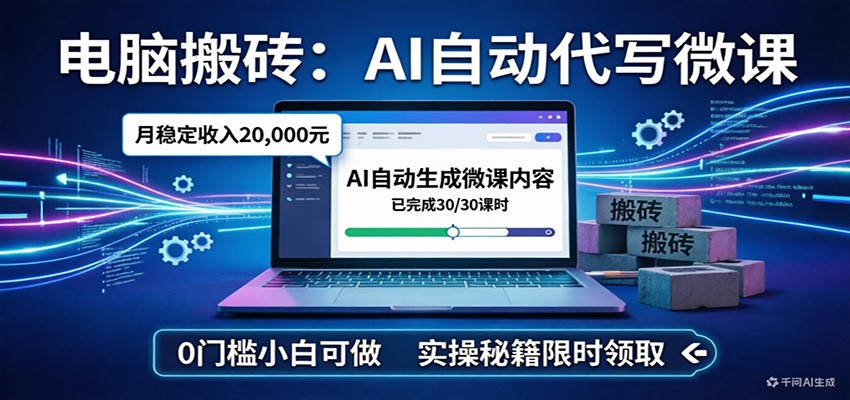 电脑搬砖AI自动代写微课，月稳定2W，0门槛小白可做，实操秘籍-沧海聊项目