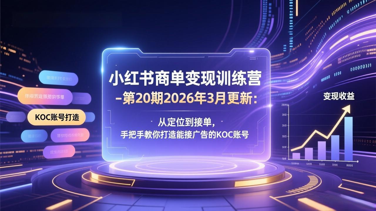 小红书商单变现训练营-第20期26年3月更新：从定位到接单，手把手教你打造能接广告的KOC账号-沧海聊项目