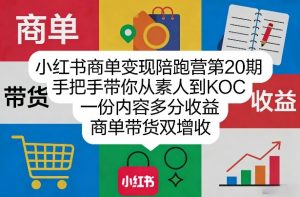 小红书商单变现陪跑营第20期，手把手带你从素人到KOC，一份内容多分收益，商单带货双增收-沧海聊项目