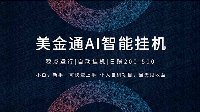 2026风口项目，美金通AI智能挂机，自研项目，当天见收益，小白新手可快速上手-沧海聊项目
