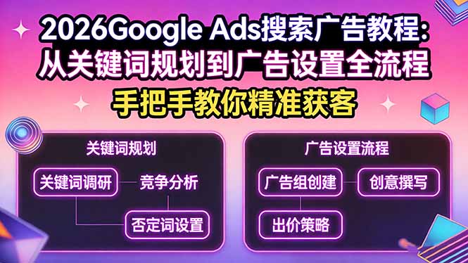 2026Google Ads搜索广告教程：从关键词规划到广告设置全流程，手把手教你精准获客-沧海聊项目