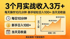 3个月实战收入3万+，每天操作10几分钟，新手轻松日入100+，当天见收益-沧海聊项目