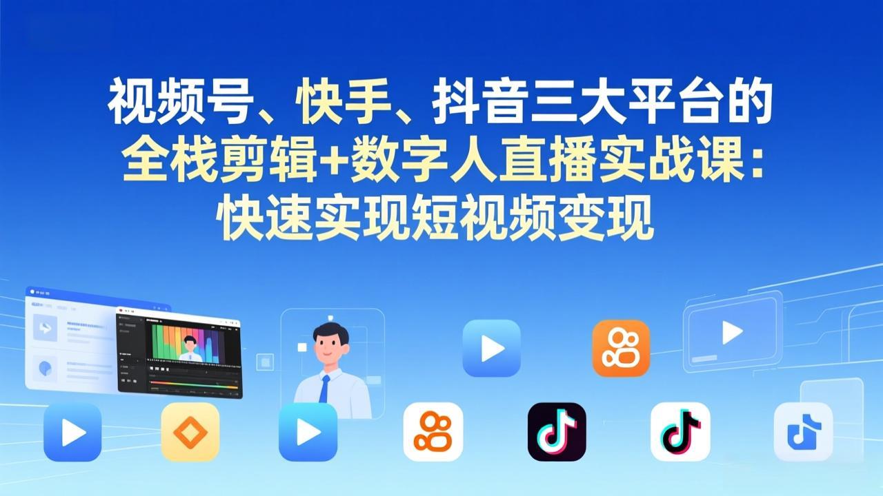 视频号+快手+抖音三大平台的全栈剪辑+数字人直播实战课-3月更新：快速实现短视频变现-沧海聊项目
