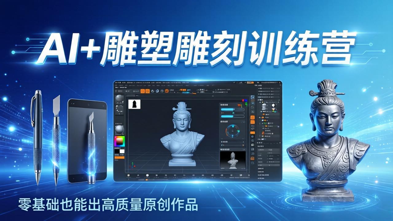 AI+雕塑雕刻训练营：从AI创作、大模型训练到3D雕刻 + 渲染，零基础也能出高质量原创作品-沧海聊项目
