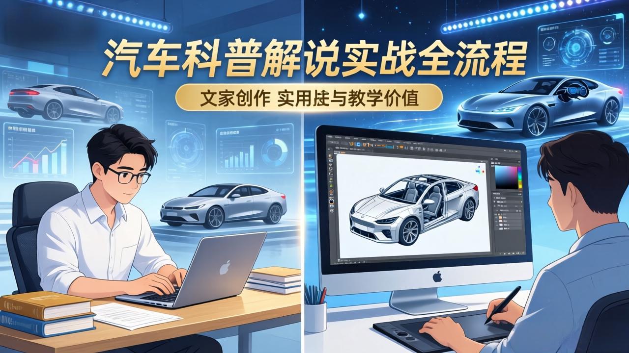 抖音汽车科普解说实战：文案+动画+画面处理+去水印全流程，打造专业汽车科普视频-沧海聊项目