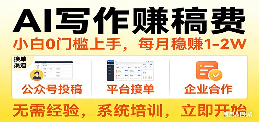 用AI写作赚稿费，提供接单渠道，每月稳赚1-2W，小白0门槛上手！-沧海聊项目
