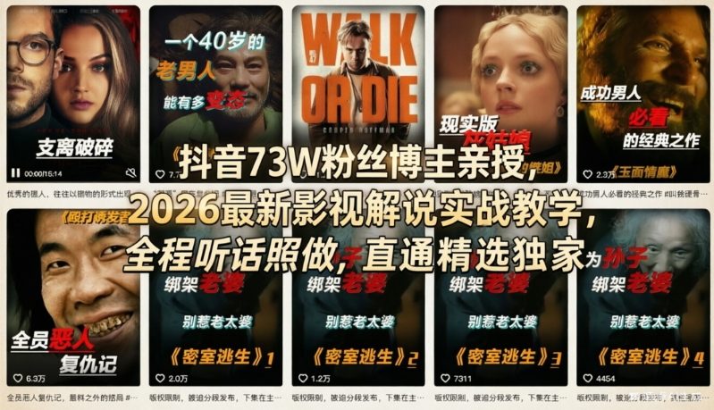 抖音73W粉丝博主亲授，2026最新影视解说实战教学，全程听话照做，直通精选独家-沧海聊项目