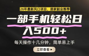 26年居家副业首选，一部手机轻松日入500+，长期稳定可做-沧海聊项目