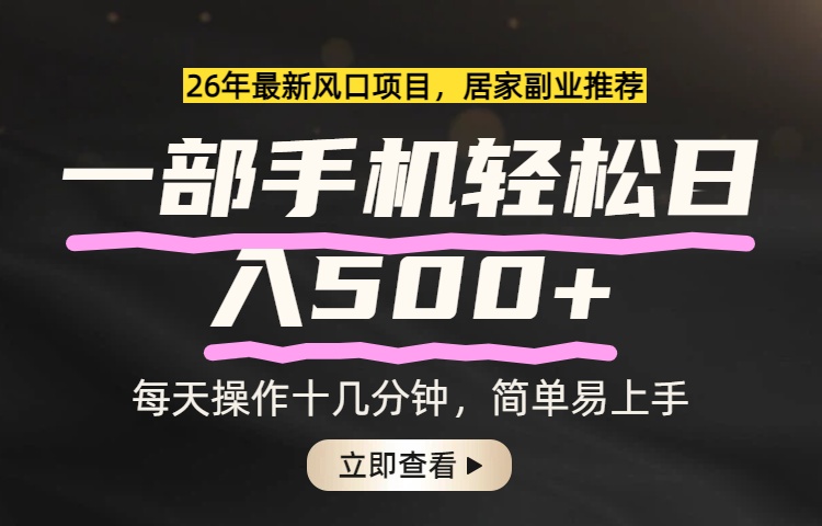 26年居家副业首选，一部手机轻松日入500+，长期稳定可做-沧海聊项目