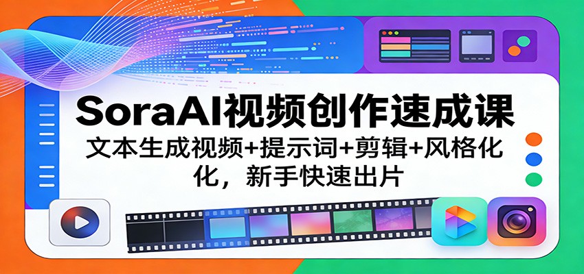 SoraAI视频创作速成课：文本生成视频+提示词+剪辑+风格化，新手快速出片-沧海聊项目
