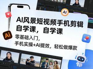 AI风景短视频手机剪辑自学课，零基础入门，手机实操+AI提效，轻松做爆款-沧海聊项目