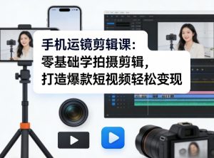 手机运镜剪辑课：零基础学拍摄剪辑，打造爆款短视频轻松变现-沧海聊项目