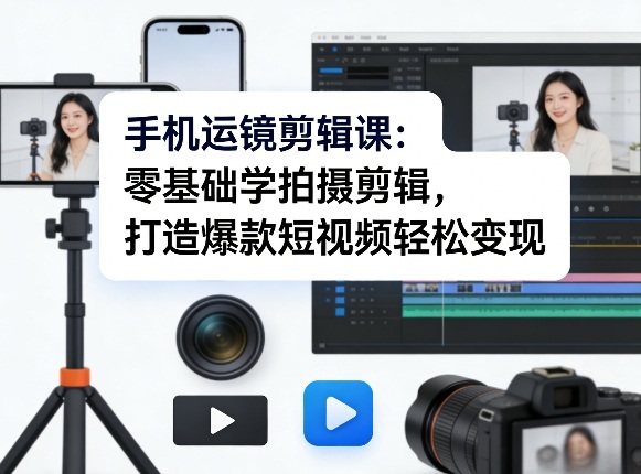 手机运镜剪辑课：零基础学拍摄剪辑，打造爆款短视频轻松变现-沧海聊项目