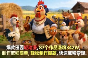 爆款田园轻动漫，87个作品涨粉342W，制作流程简单，轻松制作爆款，快速涨粉变现-沧海聊项目