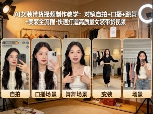 AI女装带货视频制作教学，对镜自拍、口播、跳舞、变装全流程，快速打造高质量女装带货视频-沧海聊项目