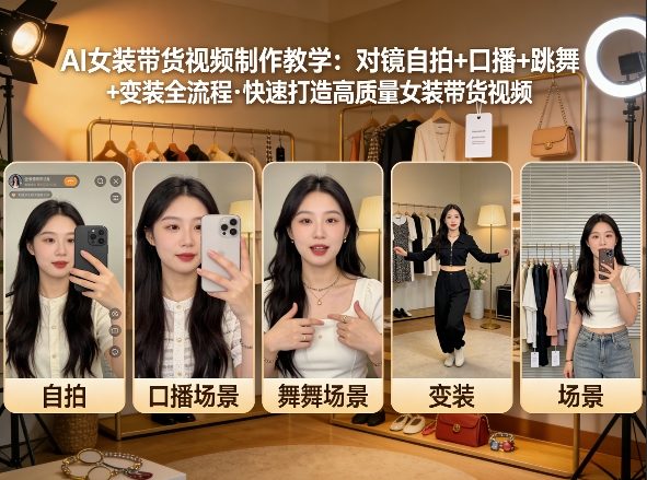 AI女装带货视频制作教学，对镜自拍、口播、跳舞、变装全流程，快速打造高质量女装带货视频-沧海聊项目