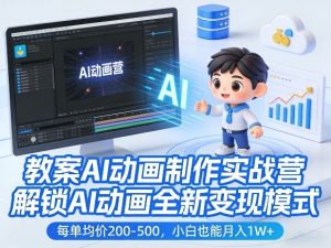 教案AI动画制作实战营，解锁AI动画全新变现模式，每单均价200-500，小白也能月入1W+-沧海聊项目