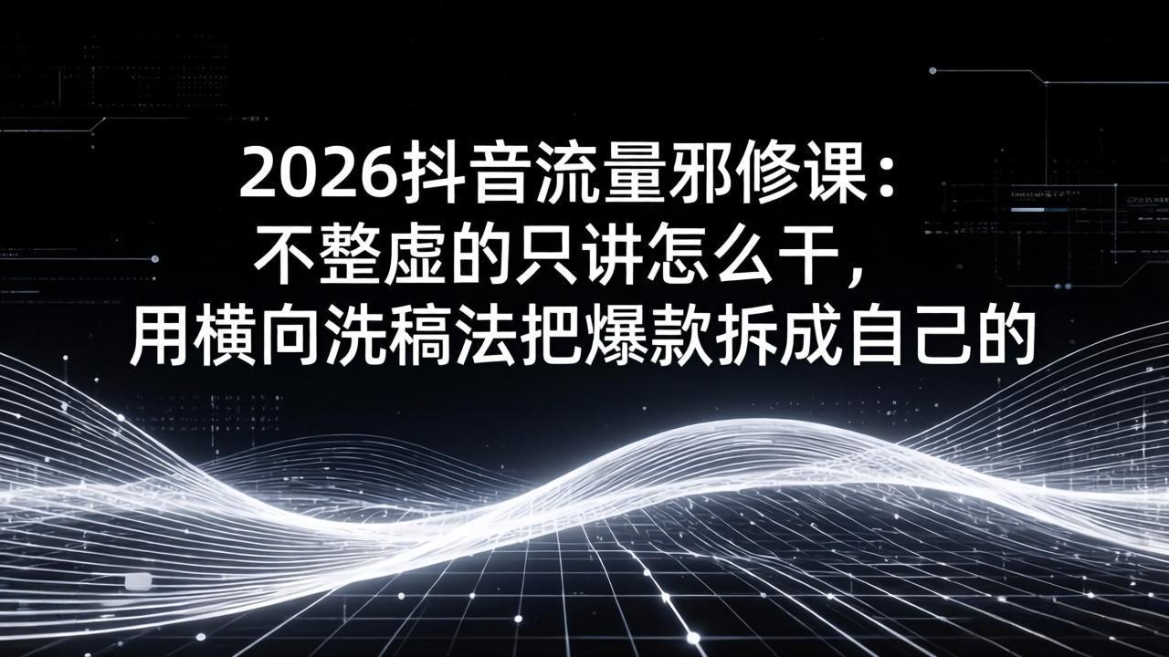2026抖音流量邪修课：不整虚的只讲怎么干，用横向洗稿法把爆款拆成自己的-沧海聊项目