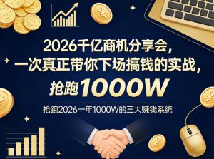 2026千亿商机分享会，一次真正带你下场搞钱的实战，抢跑2026一年1000W的三大賺钱系统-沧海聊项目