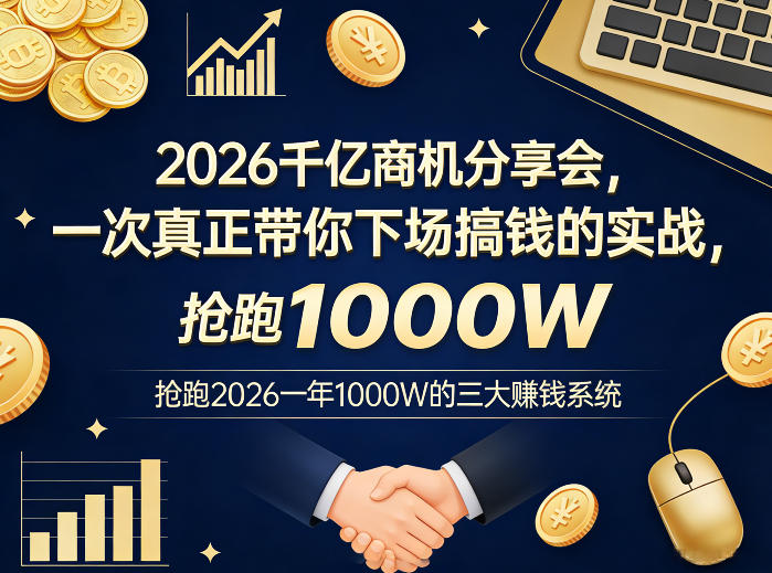 2026千亿商机分享会，一次真正带你下场搞钱的实战，抢跑2026一年1000W的三大賺钱系统-沧海聊项目