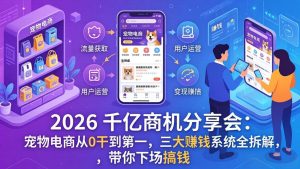 2026 千亿商机分享会：宠物电商从0干到第一，三大赚钱系统全拆解，带你下场搞钱-沧海聊项目