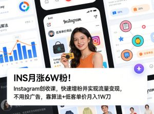 INS月涨6W粉！Instagram创收课，快速增粉并实现流量变现，不用用投广告，靠算法+低客单价月入1W刀-沧海聊项目