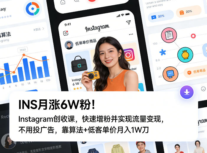 INS月涨6W粉！Instagram创收课，快速增粉并实现流量变现，不用用投广告，靠算法+低客单价月入1W刀-沧海聊项目