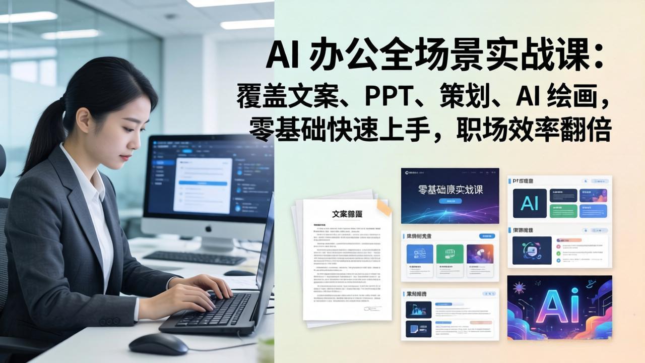 AI 办公全场景实战课：覆盖文案、PPT、策划、AI 绘画，零基础快速上手，职场效率翻倍-沧海聊项目