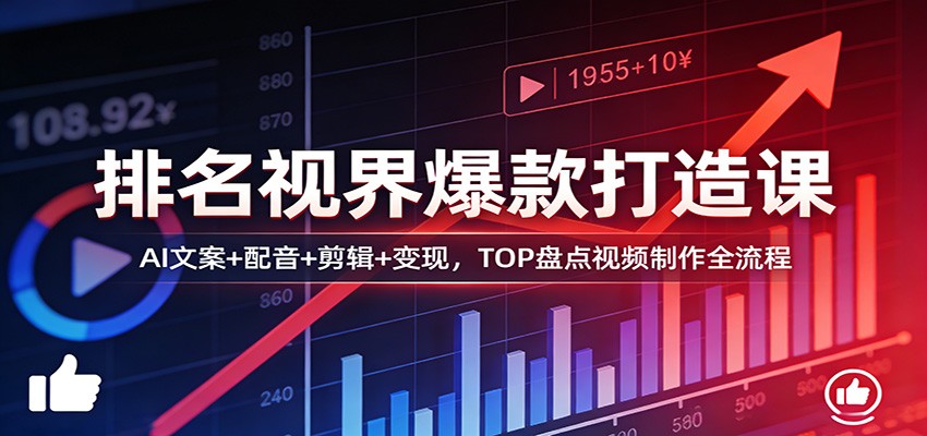 排名视界爆款打造课：AI文案+配音+剪辑+变现，TOP盘点视频制作全流程-沧海聊项目