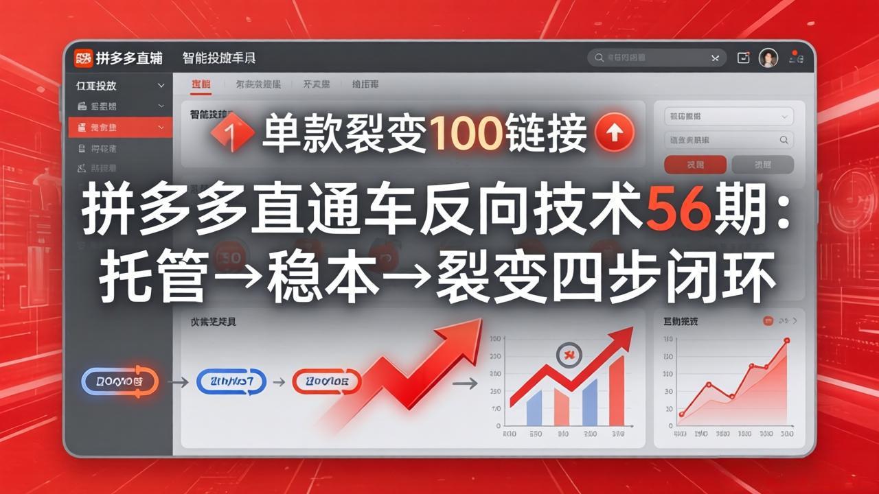 拼多多直通车反向技术56期：托管→稳本→裂变四步闭环，单款裂变100链接抢占核心流量-沧海聊项目